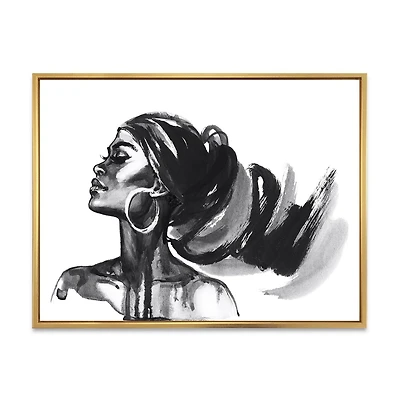 Designart Monochrome Portrait of African American Woman IV FLOAT FRAME WALL ART