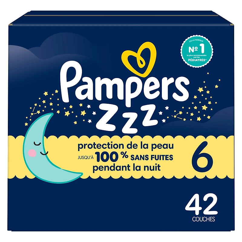Couches de nuit ZZZ, taille 6 ( et plus [35 lb et plus]), couches jetables pour bébés, protection pendant la nuit