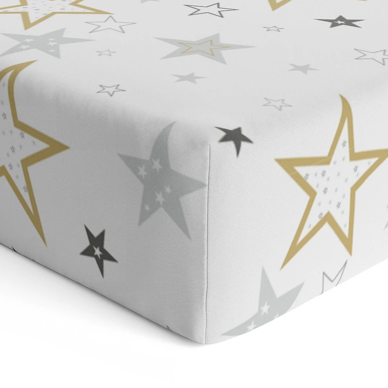 Kushies Crib sheet Breathable, 100% soft Cotton Percale Neutral Unisex for Baby boys and girls - Multi Golden Star