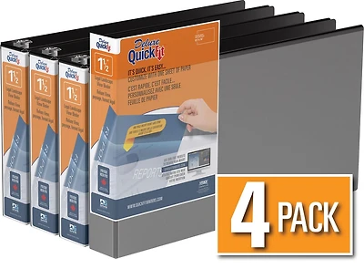 Reliure QuickFit View robuste, format légal, 8,5 po x 14 po, orientation paysage, 1,5 po, anneaux ronds, paquet de 4
