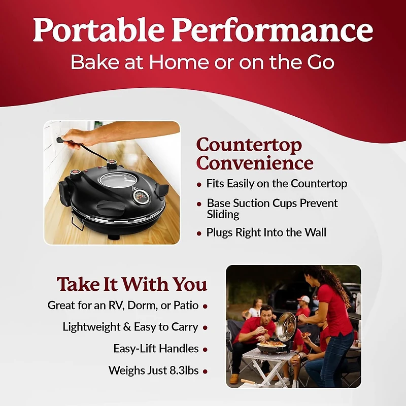Granitestone Piezano Portable 12 Inch Electric Oven Stone-Baked Indoor Outdoor Countertop Pizza Maker Heats to 800F Nonstick