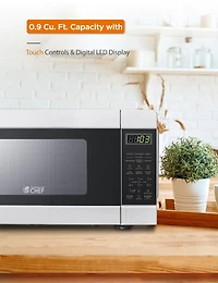 COMMERCIAL CHEF 0.9 Cu Ft Microwave with 10 Power Levels, Push Button and Child Lock, 900 Watt Microwave with Digital Controls, Countertop Microwave with Timer and Quick-Touch Menu, White