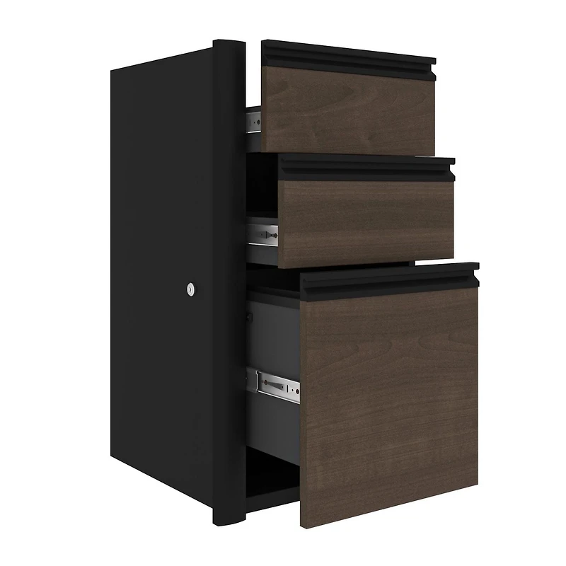 Bestar Connexion 2-Piece set including an L-shaped desk and a lateral file cabinet in antigua & black