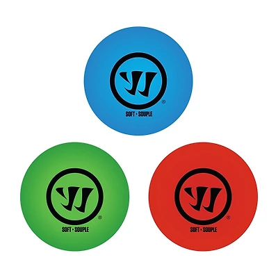 Warrior 3pk Coloured Street Hockey Balls - Blue, Green and Red, 2 5/8" x 50g