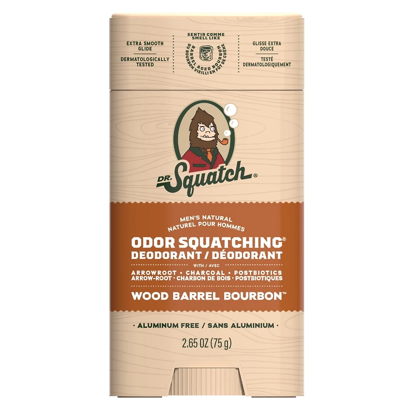 Déodorant naturel pour hommes Dr. Squatch - Anti-odeurs sans aluminium - Wood Barrel Bourbon 75 g