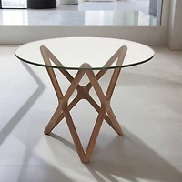 Table de bout Star avec plateau en verre et base en bois en forme d'étoile