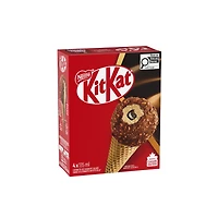 KITKAT Cornets, dessert glacé à saveur de gaufrettes, centre au fondant, enrobage chocolaté croustillant, cornet gaufre 4 x 135 ml