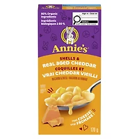Annie's Coquilles et vrai cheddar vieilli Macaroni au fromage, repas pour enfants, 170 g
