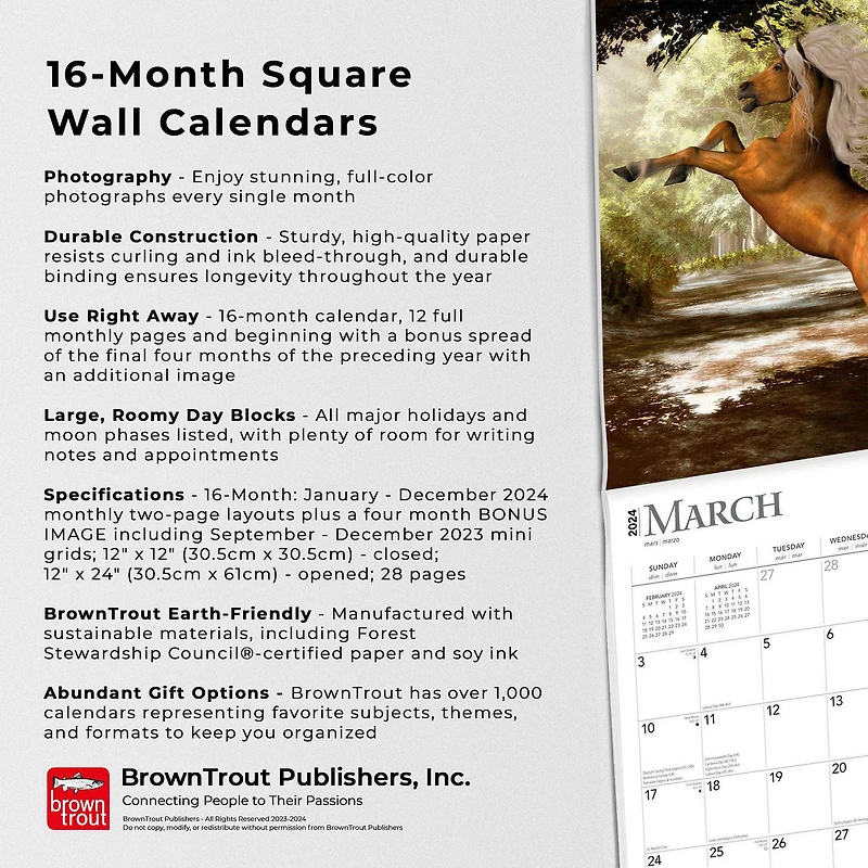 BrownTrout Unicorns 2024 12x24 Inch Square Wall Calendar, 9781975465483