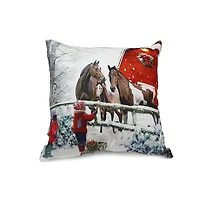 Christmas Led Velvet Cushion Enfants Nourrissant Les Chevaux 18X18 - Ensemble De 2