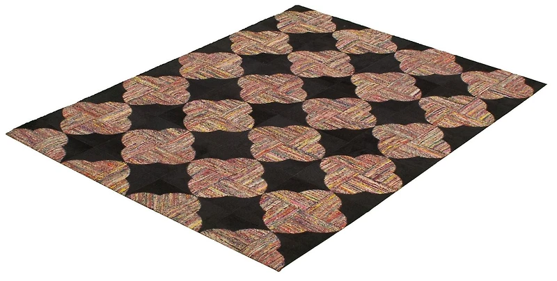 ECARPETGALLERY 4'10" x 6'8" Contemporary Cowhide Patchwork Handmade Area Rug for Living Room, Dining Room and Bedroom in Black