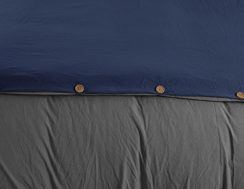 Reversible Natural Crinkle Fabric Ultra Soft Solid Duvet Cover Set - Beautiful Button Closure