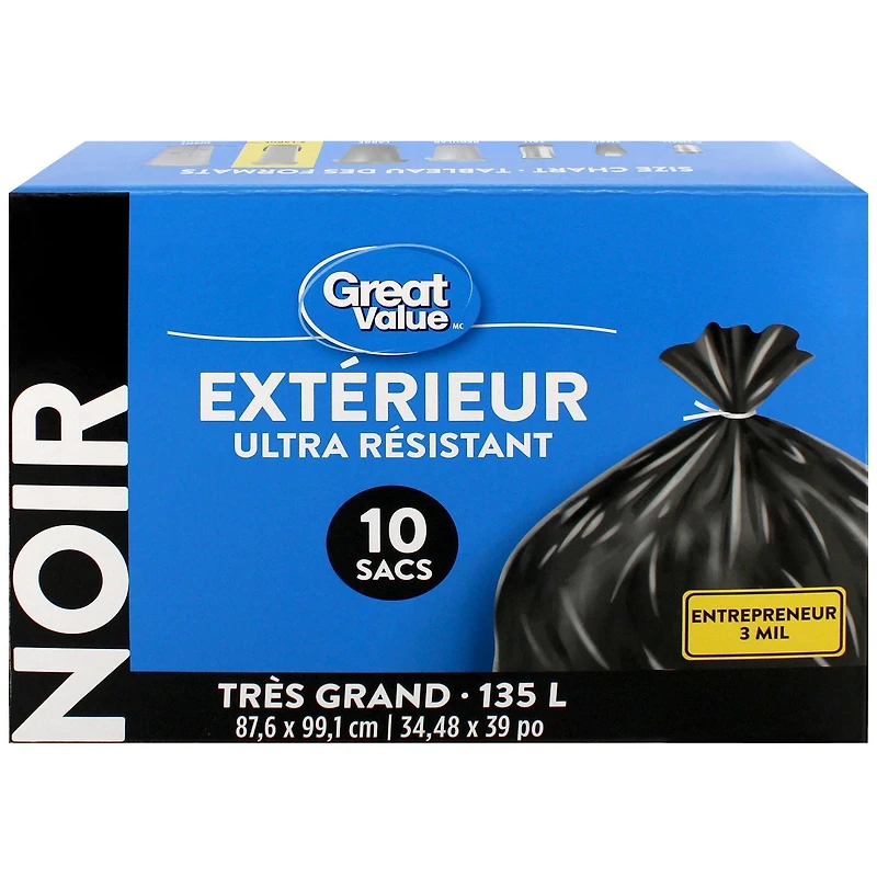 Great Value X-Large Outdoor Garbage Bags, 87.6 x 99.1 cm