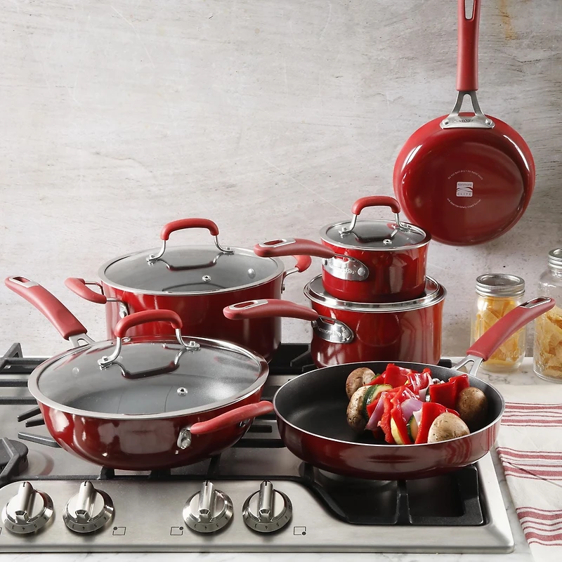 Kenmore Elite Andover Batterie de cuisine 10 pièces, Rouge Ombré