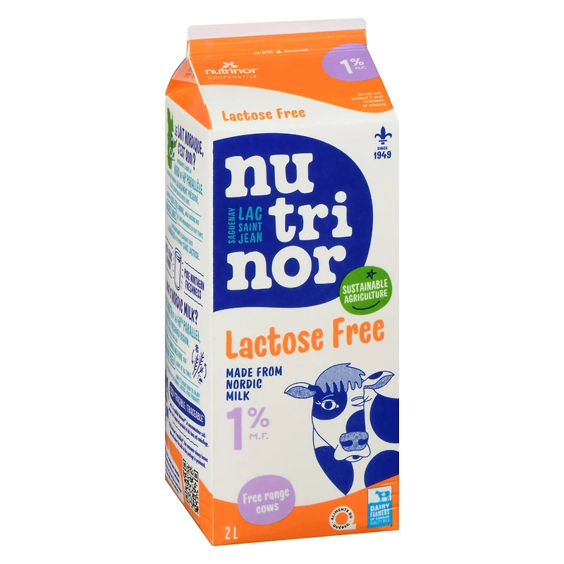 2L lactose free milk 1% Nutrinor, Made with Nordic milk