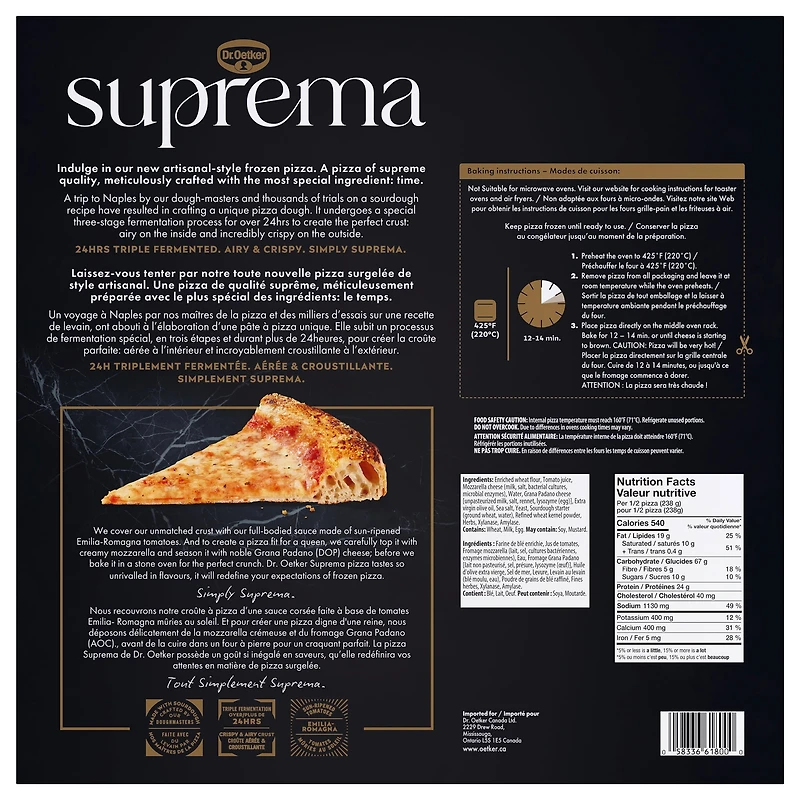 Dr. Oetker Suprema Margherita Pizza surgelée Napolitaine - 475G Suprema - 475G Margherita