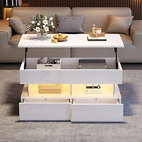 Table basse relevable Noble House avec éclairage DEL et 2 tiroirs, blanche