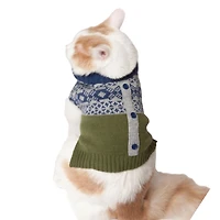 Holiday Time Green Fair Isle Cardigan Dog Sweater