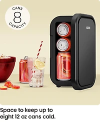 ICEMAN Portable Mini Fridge w/ 8 355 ml (12oz) Can Capacity, Cools and Heats, Car Plug Included - Black, New