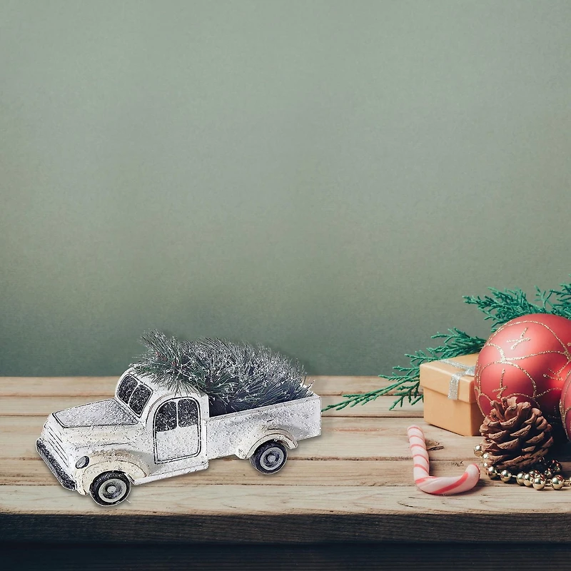 Christmas Wooden White Truck With Tree