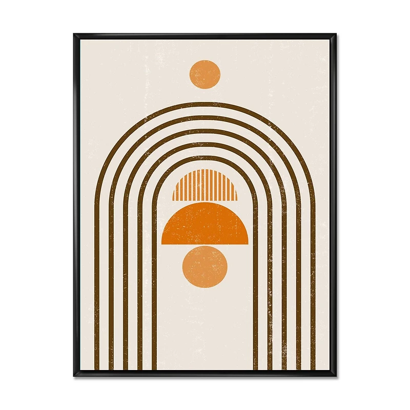 Designart Abstract Rainbow Sun and Moon In Earth Tones IV FLOAT FRAME WALL ART
