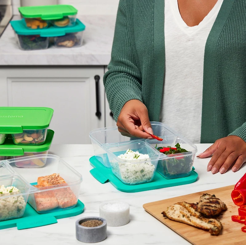 Sistema Nest It Meal Prep Boîtes de conservation des aliments avec couvercles, 2 compartiments 3,7 tasses, paquet de 5, vert