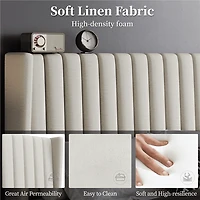 Fullfurnique Upholstered Bed Frame with Wing Side and Channel Headboard, King, Ivory