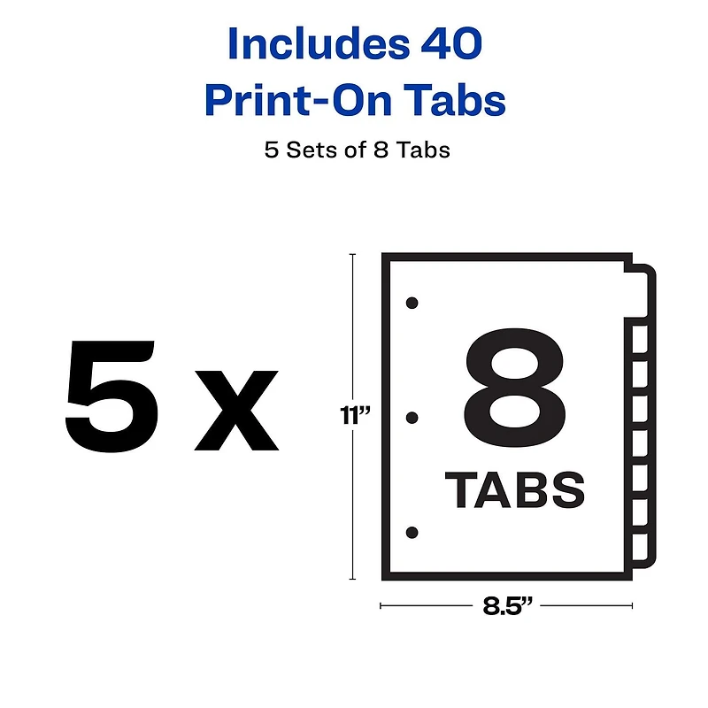 Print-On Dividers, 8 Tab, 5 Sets