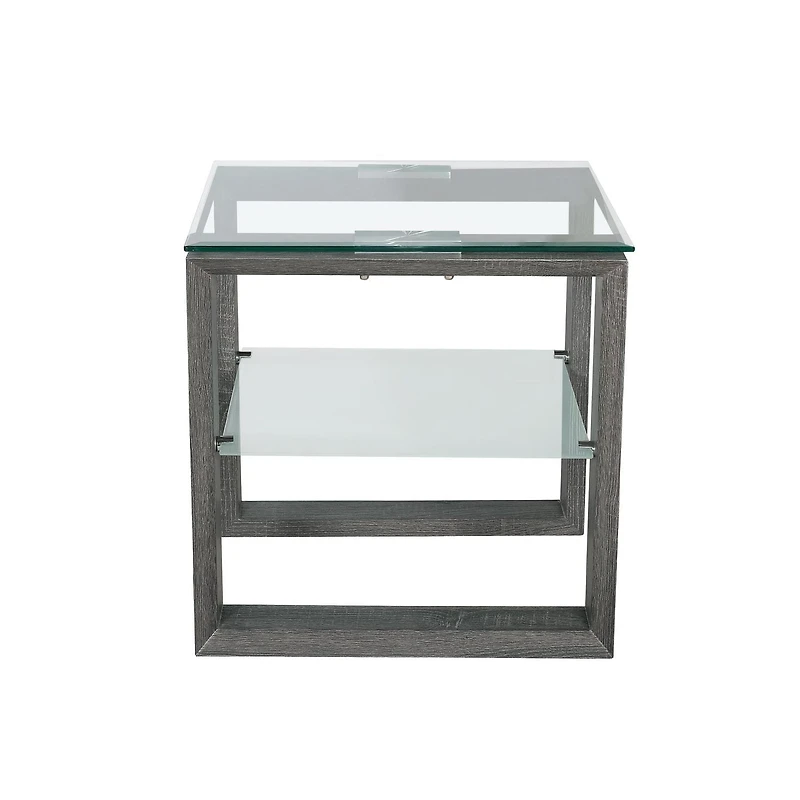 Caleb Grey Wood Side End Table with Glass Shelf