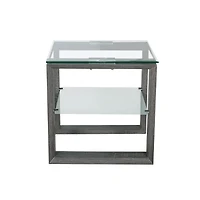 Caleb Grey Wood Side End Table with Glass Shelf