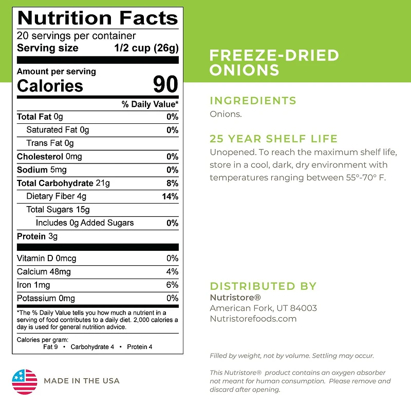 Oignons tranchés lyophilisés - boîte de conserve no. 10 Nutristore