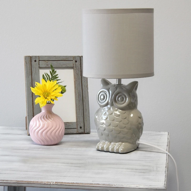 Simple Designs 12.8"  Ceramic Owl Bedside Table Desk Lamp with Matching Fabric Shade for Home Decor, Bedroom, Nightstand, Living Room, Entryway, Kids' Room, Nursery, Dandelion Yellow