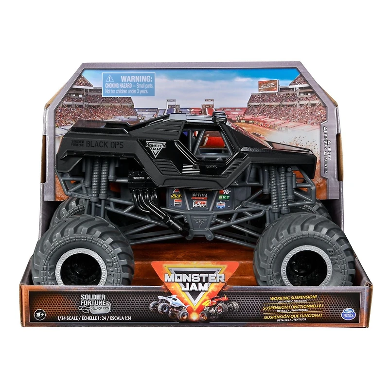 Monster Jam, Monster truck Soldier Fortune Black Ops officiel, véhicule en métal moulé à collectionner, échelle 1:24, jouets pour garçons à partir de 3 ans