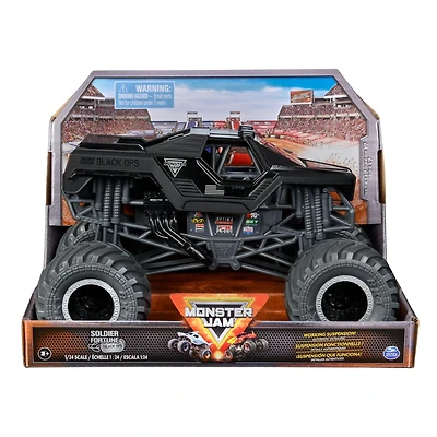 Monster Jam, Monster truck Soldier Fortune Black Ops officiel, véhicule en métal moulé à collectionner, échelle 1:24, jouets pour garçons à partir de 3 ans