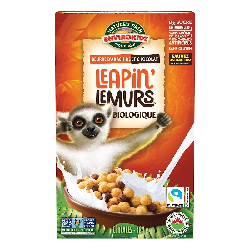 Nature's Path Envirokidz - Céréales Leapin' Lemur aux beurres d'arachides et chocolat sans gluten céréales Envirokidz Lemurs