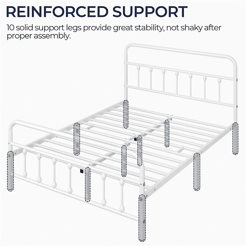 Fullfurnique Metal Platform Bed with High Headboard and Footboard for Adults, Twin, White