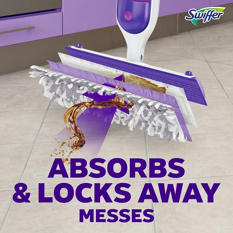 Trousse de nettoyage multisurfaces Swiffer SuperVadrouille pour le nettoyage des planchers parfum Frais la trousse comprend un balai SuperVadrouille 2recharges de coussins nettoyants 1sltin nettoyante
