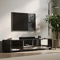 Bromley 71"L Black TV Stand with Four Glass Door Compartments