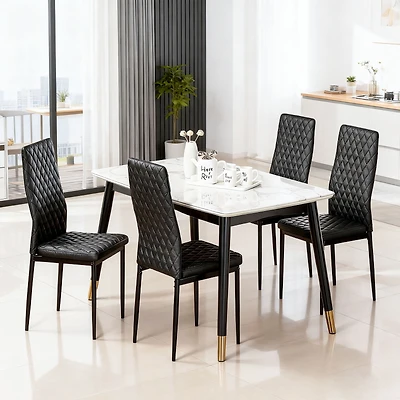 Noble House Modern Dining Chair Set of 4, Fireproof Leather Upholstery with Diamond Grid Pattern and Metal Frame,Black