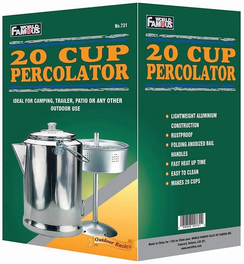 Percolateur à café géant en aluminium de 20 tasses de World Famous