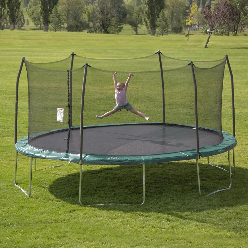 SKYWALKER TRAMPOLINES 17 FT Green, Oval Outdoor Trampoline for Kids with Safety Enclosure Net and Spring Pad, ASTM Approval, Rust Resistant