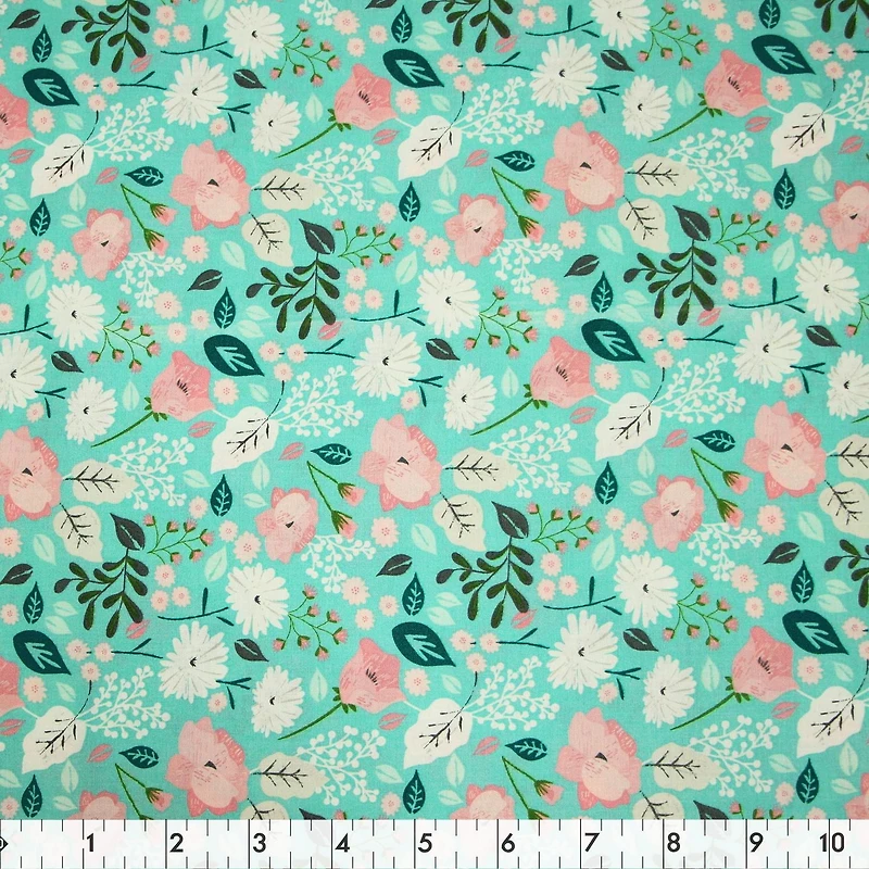 Fabric Creations Turq Candy Flora Cotton by Fabric by the Metre 107 cm (42")
