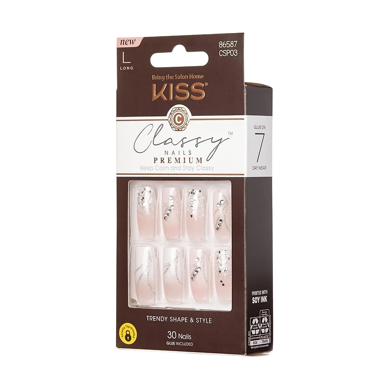 KISS Classy Nails Premium - Fake Nails - Stunning! - Square - Long - 30 count, KISS Classy Nails Premium
