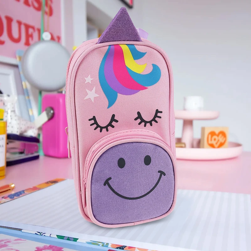 Pen+Gear Trousse à crayons fantaisie en forme de sac à dos avec bandoulière en forme de licorne, polyester rose, l'école primaire et préscolaire