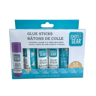 Colle bâton Pen+GEAR, 12 pièces × 21 g (0,7 oz), emballé en boîte en carton, temps de séchage : 5–10 minutes.