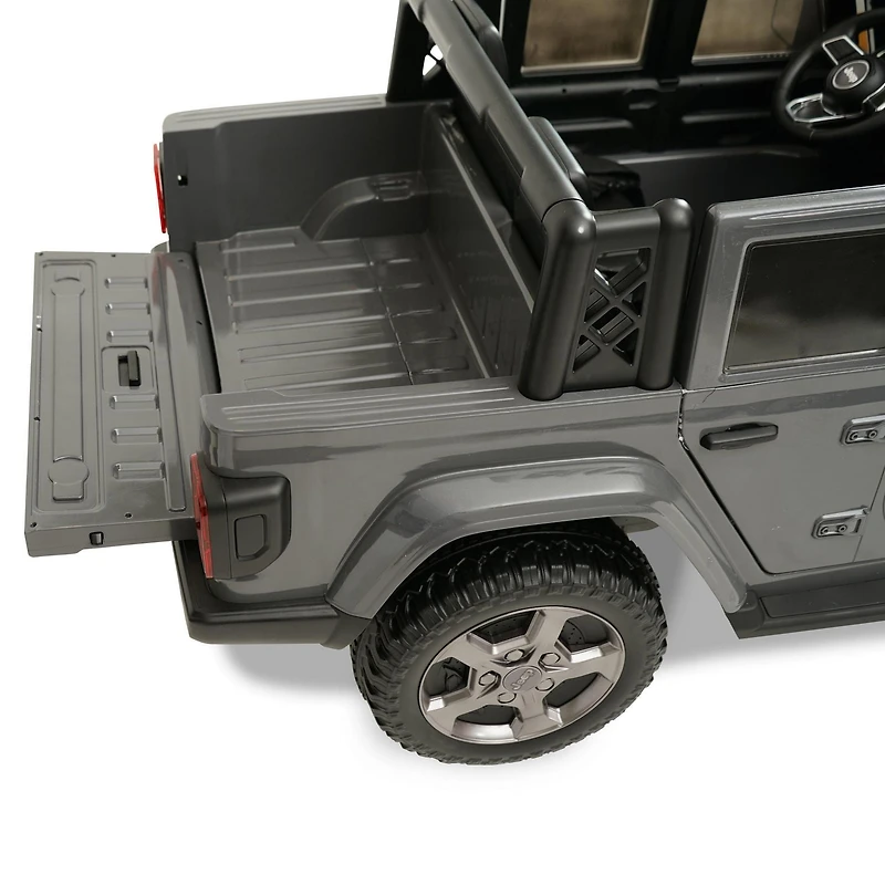 Jeep Gladiator Rubicon 12 V, véhicule à batterie, 2 places, gris, pour enfants de 3 à 8 ans, vitesse maximale : 8 km/h