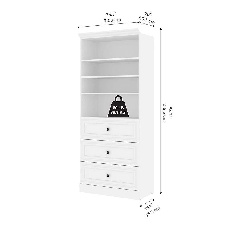 Bestar Versatile 36W Closet Organizer with Drawers in white