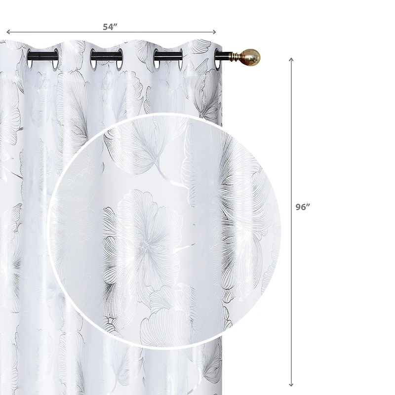 IH Casa Decor Foil Print Pannel W 8 Grom Hibiscus Blanc 96" - Ensemble De 2