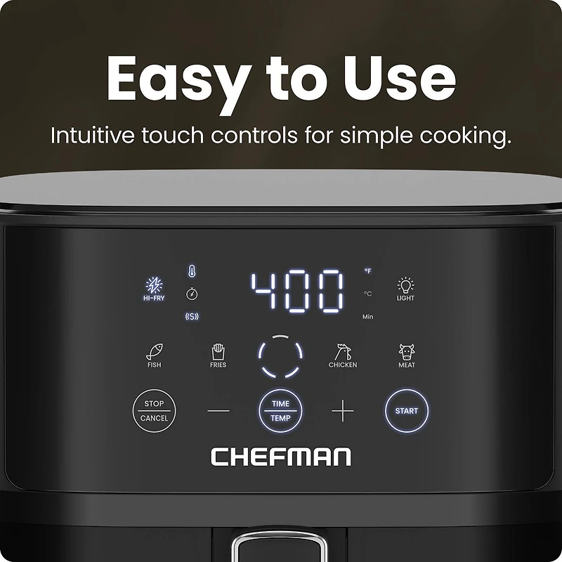 Friteuse à air Chefman TurboFry Touch 5.5L (6-Qt) Easy-View avec 4 préréglages de cuisson et bouton Hi-Fry 235°C (450°F) - Noir, Nouveau