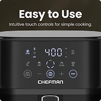Friteuse à air Chefman TurboFry Touch 5.5L (6-Qt) Easy-View avec 4 préréglages de cuisson et bouton Hi-Fry 235°C (450°F) - Noir, Nouveau